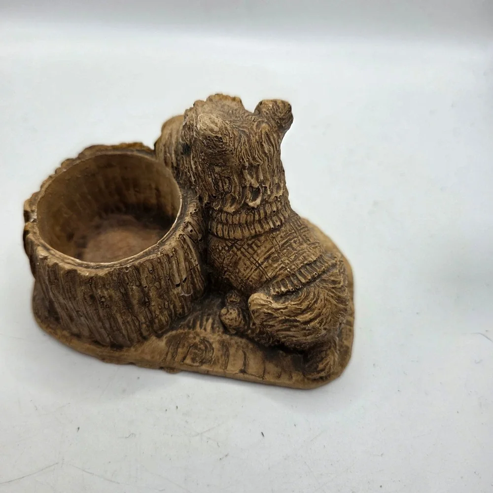 Vintage Terrier Scottie Dog Tree Stump Planter Figurine Bone Rustic Ceramic